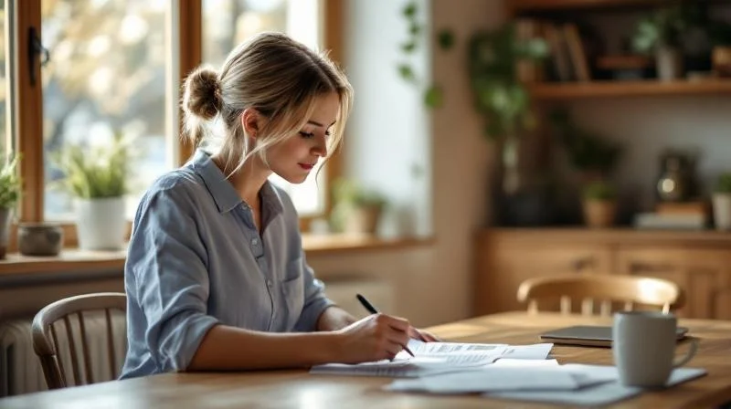 Mann liest Foerderunterlagen am Schreibtisch in einer Wohnung in Ingolstadt