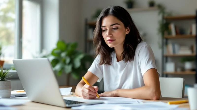 Teilnehmerin einer IHK-Weiterbildung lernt am Schreibtisch in Ingolstadt