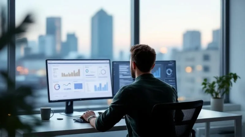 Quereinsteiger in einem Ingolstädter Tech-Office am Laptop bei der Datenanalyse