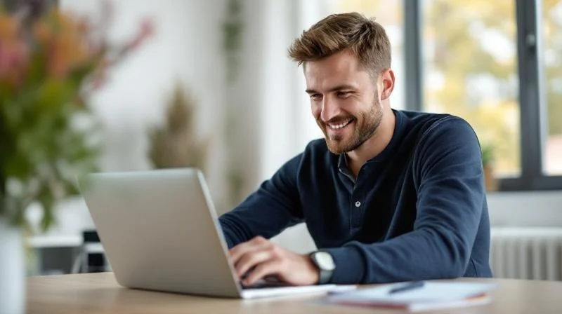 Mann arbeitet konzentriert am Laptop in einem modernen Homeoffice in Ingolstadt